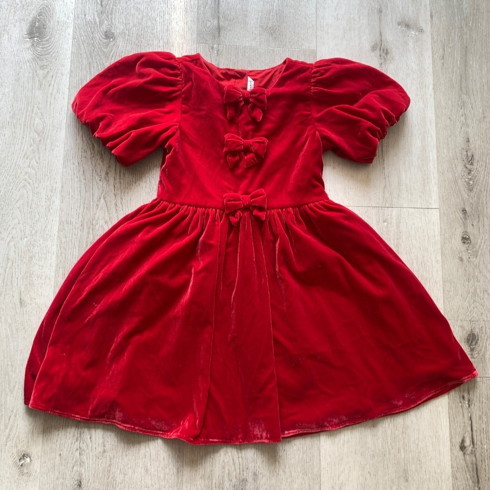 Janie & Jack Red Velvet Fit & Flare‎ Pom Pom Dress Sz 8 party formal